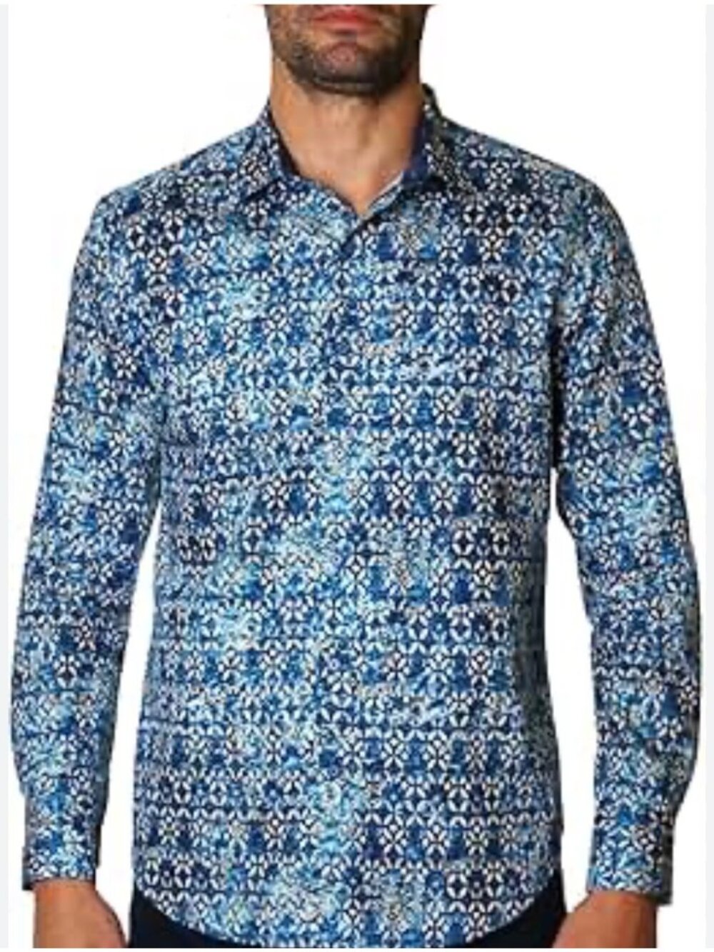 Robert Graham Mens XL Blue Patterned Long-Sleeve Button-Down Shirt 100% Cotton